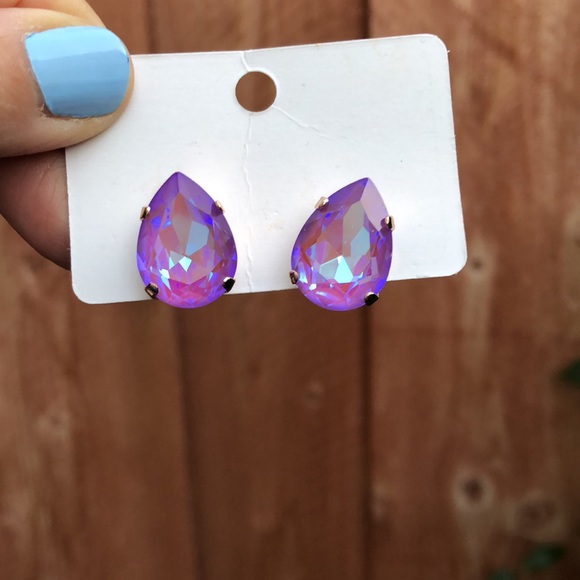 Violet Pear Crystal Statement Earrings - Picture 12 of 13